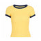 Fashion Contrast Short-sleeve Round Neck Knitting Stretchy Tee