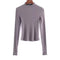 Frilled Mock Neck Long-sleeve Women Basic Casual Tee