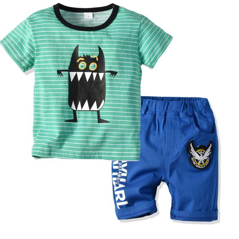 2 Pcs Boy Cute Print Short Sleeves Casual Set