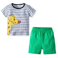 2 Pcs Boy Cotton Animals Printed Short Sleeves And Shorts