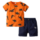 2 Pcs Boy Cotton Dinosaur Printed Short Sleeves Tops And Shorts