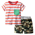 2 Pcs Boy Casual Print Short Sleeves And Shorts