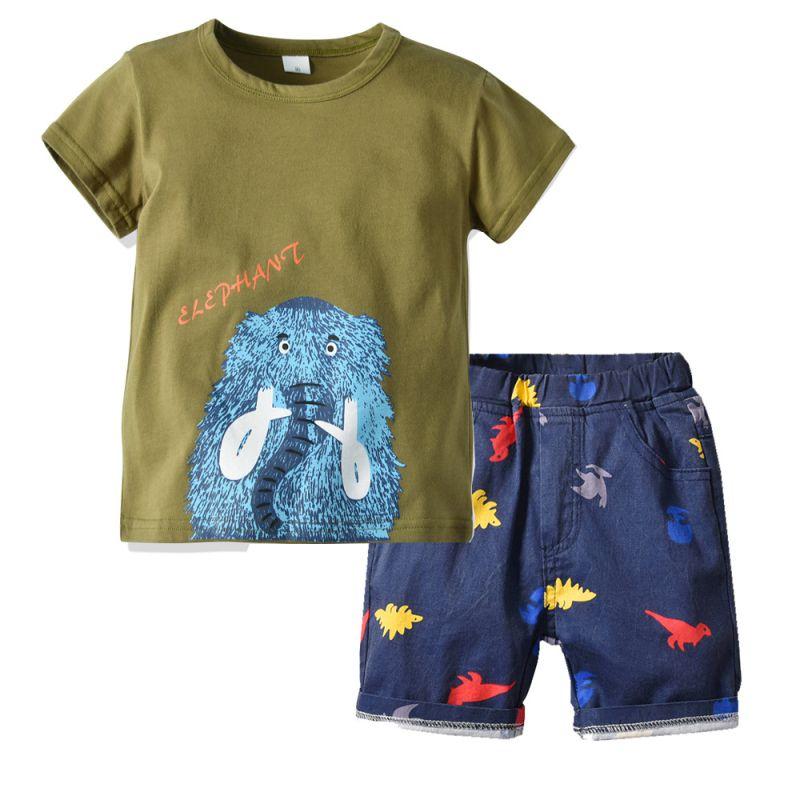 2 Pcs Boy Round Neck Short Sleeves And Shorts Set