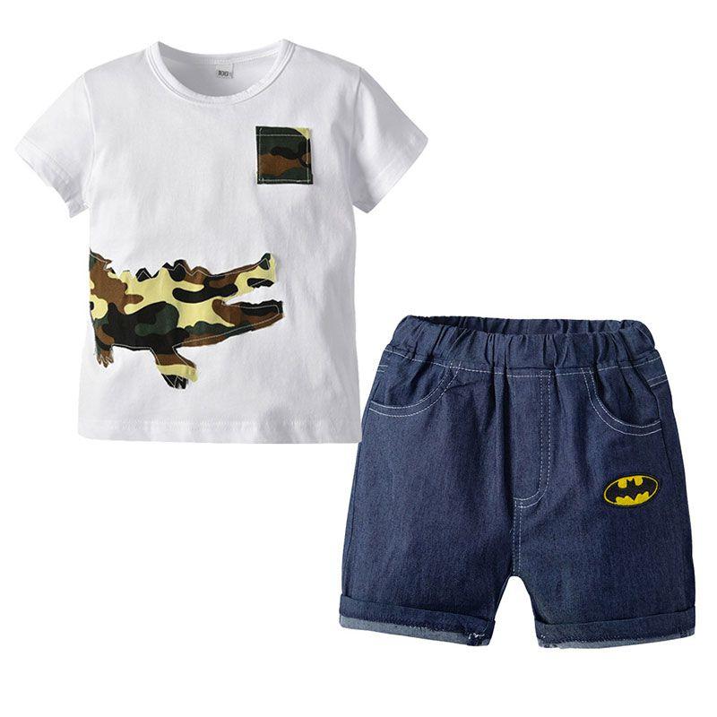 2 Pcs Boy Animals Print Short Sleeves Set