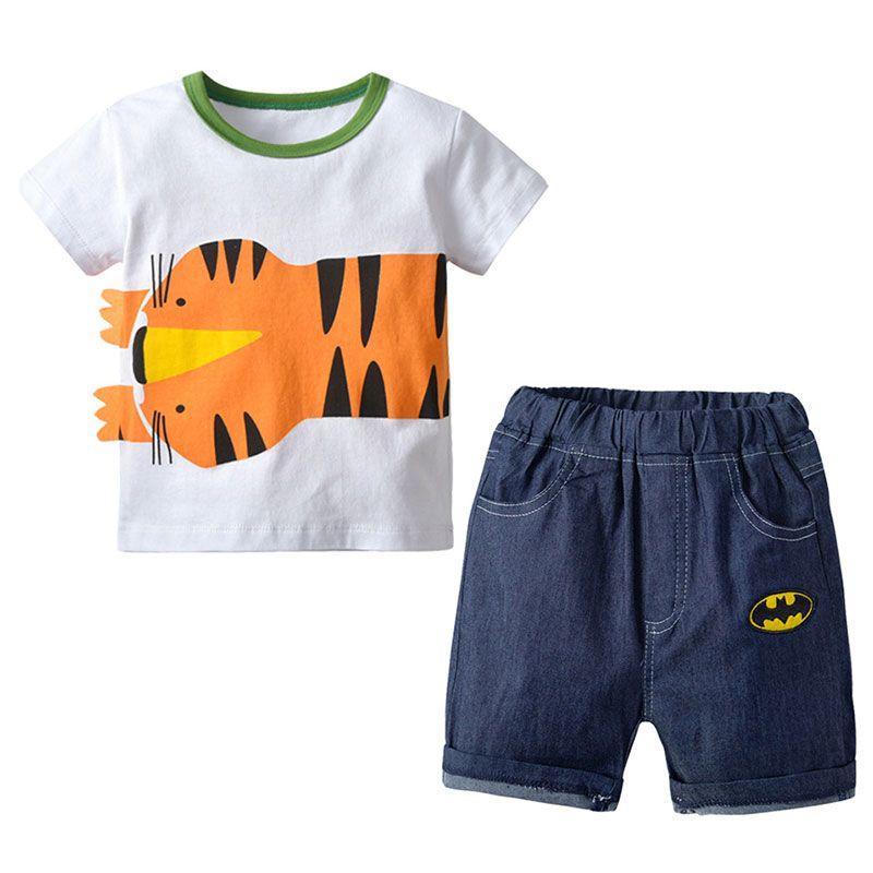 2 Pcs Boy Cotton Cute Animals Printed Tops And Shorts