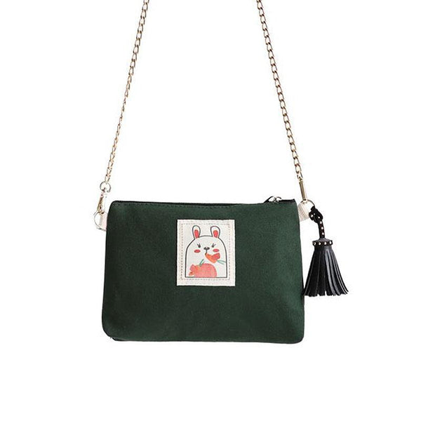 Cartoon Pattern Metal Chain Tassel Design Crossbody Bag