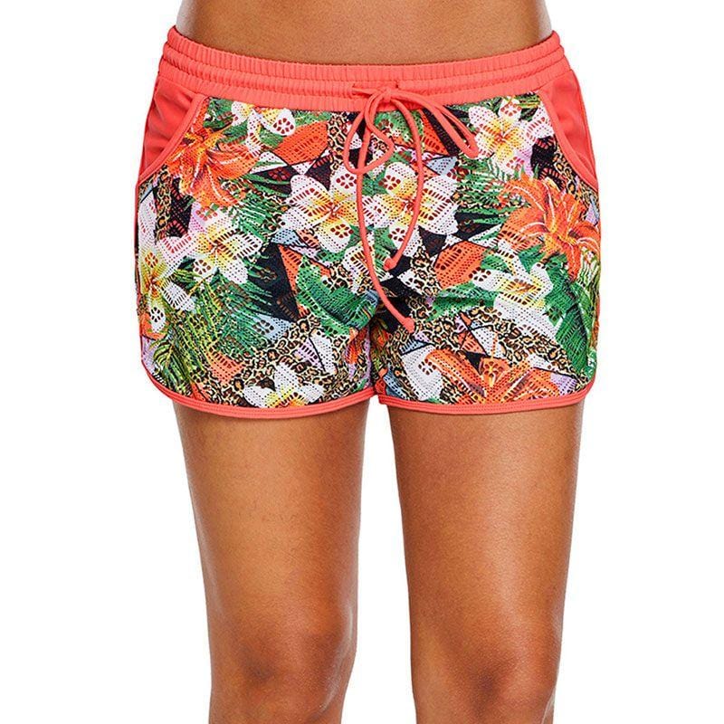 Women Loose Pattern Multicolor Flower Print Swimming Shorts
