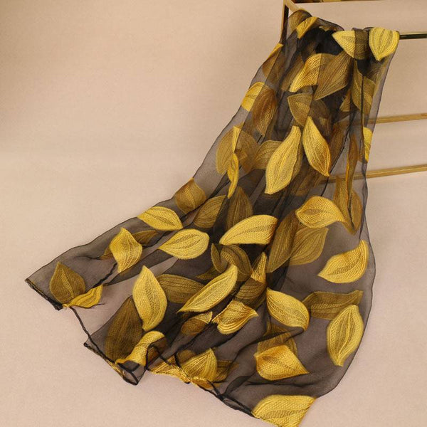 Fashion Leaf Pattern Organza Spring Summer Long Length Scarf