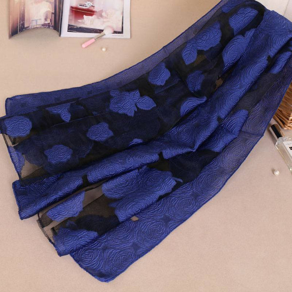 Fashion Rose Pattern Organza Spring Summer Long Length Scarf