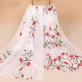 Contrast Flower Embroidered Sweet Girl Chiffon Scarf