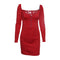 Hot Sale Women Deep V Neck Long-sleeve Metal Button Tight Dress