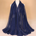 Flower Pattern Women Rhinestone Decoration Plain Color Scarf