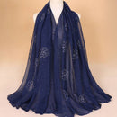 Flower Pattern Women Rhinestone Decoration Plain Color Scarf