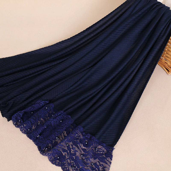 Fashion Plain Pattern Solid Color Cotton Beaded Scarf