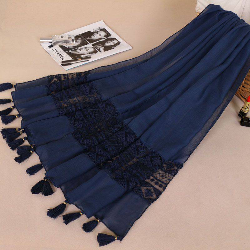 Hot Sale All Season Wear Solid Color Lace Tassel Scarf