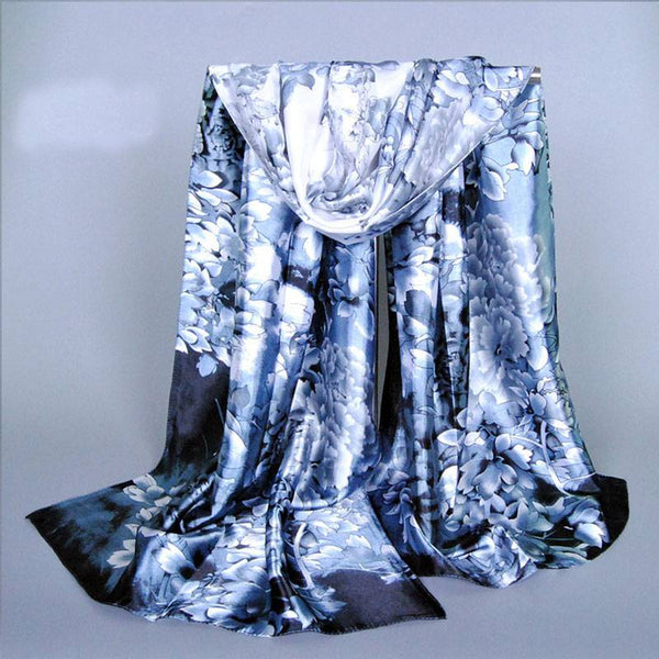 Fashion Multicolor Flower Printed Women Satin Thickening Scarf
