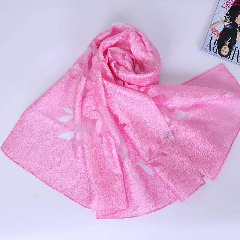 Hot Sale Elegant Women Solid Color Organza Leaves Pattern Scarf