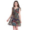 New Pattern Women V Neck Sleeveless Floral Print Chiffon Dress
