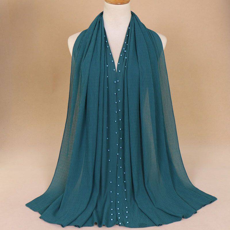 Fashion Simple Imitation Pearl Design Women Pleated Plain Scarf