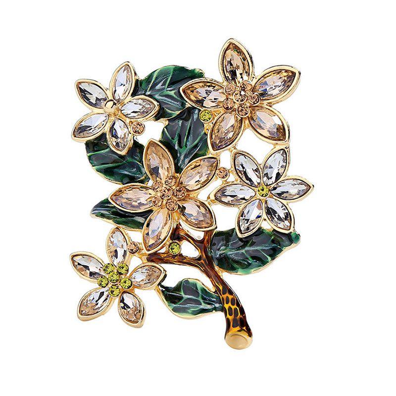 Fashion Flower Leaf Pattern Women Crystal Brooch