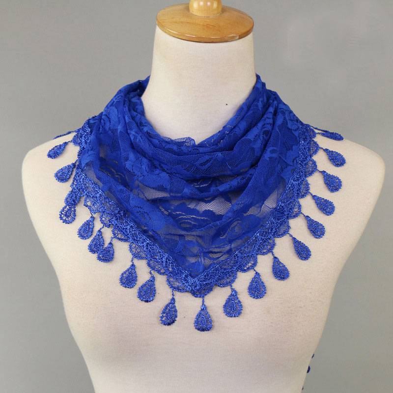Hot Sale Small Size Solid Color Lace Tassel Triangle Scarf