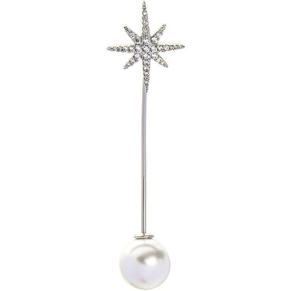 Women Simple Imitation Pearl Star Shaped Metal Brooch