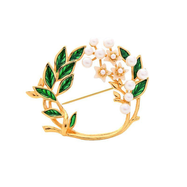 Fresh Natural Style Some Leaves Pattern Round Shape Brooch
