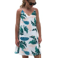 Women Fashion V Neck Leaves Print A-line Slip Dress