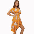 Women Oblique Shoulder Irregular Ruffled Floral Print Dress