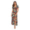 Women Bohemian Chiffon V Neck Floral Print Side-slit Maxi Dress