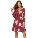 Women Chiffon V Neck Long-sleeve Floral Print Dress