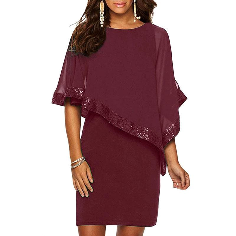 Women Cloak Pattern Round Collar Figure Flattering Dress