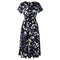 Women Chiffon V Neck Short-sleeve Floral Print Beach Dress