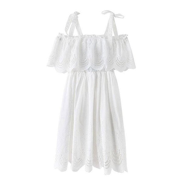 Junior Girl Cotton White Lace Off-shoulder Dress