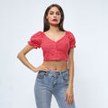 Hot Sale Women V Neck Tiny Flower Printed Short-sleeve Crop Top