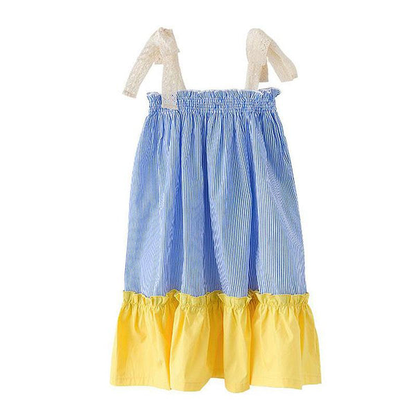 Girl Youth Cotton Patchwork Lace-up Dress