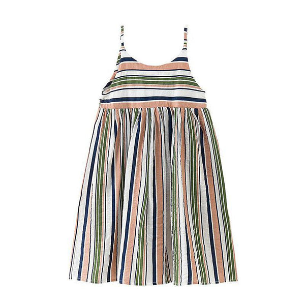 Girl Teenger Cotton Multicolor Stripes Print Spaghetti Strap Dress