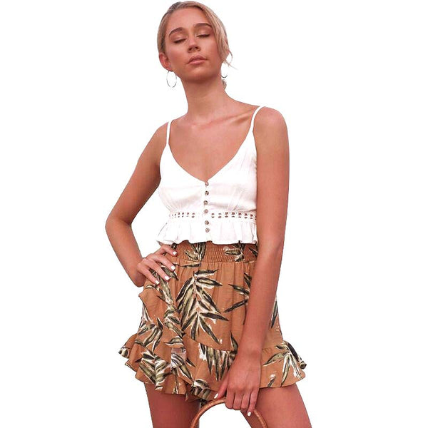 Fashion Hot Sale Ladies Vacation Style V Neck Flounce Crop Camisole