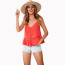 Ladies Vacation Style V Neck Flouncing Summer Camis