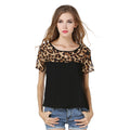 Hot Sale Women Crew Neck Short-sleeve Leopard Printed Chiffon T-shirt