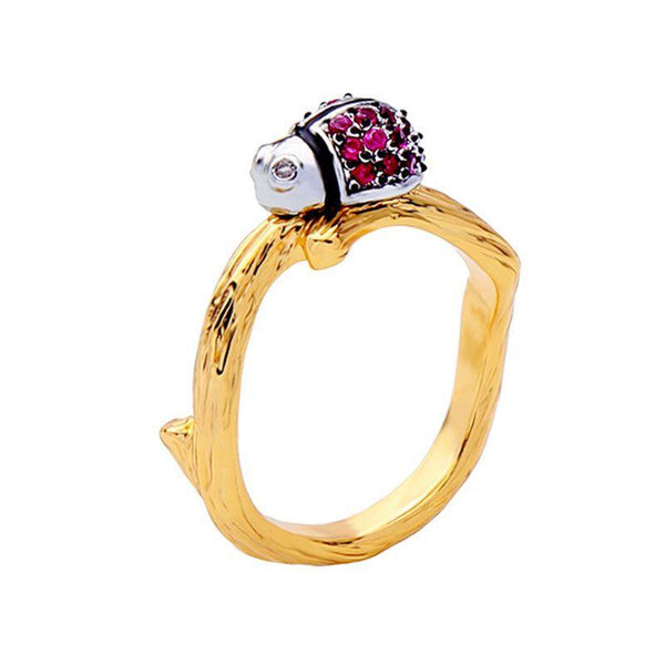 Natural Style Cute Lady Bug Design Women Metal Ring