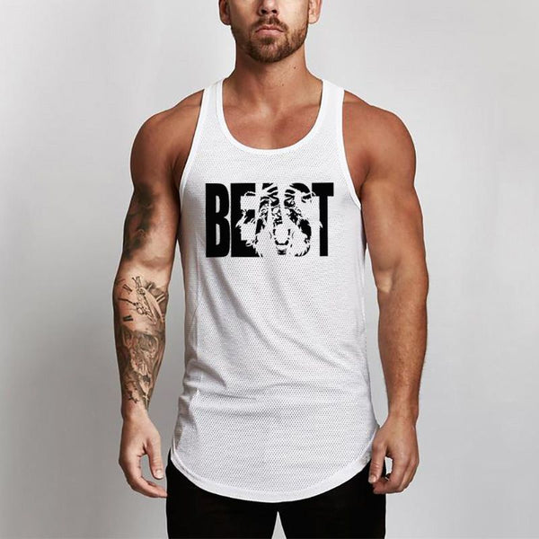 Men Beast Letters Printed Fitness Sports Tanks