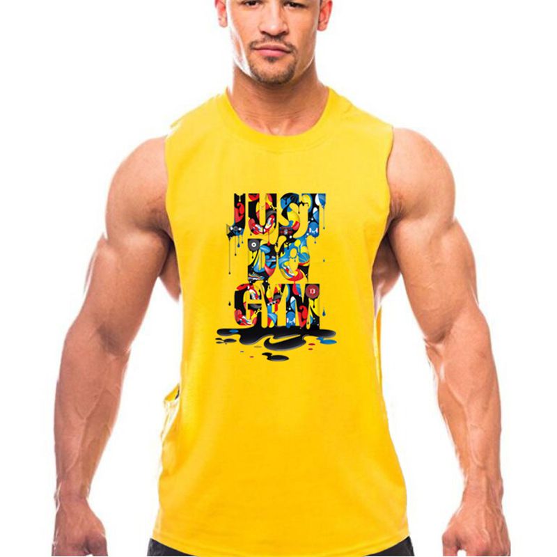 Men Cotton Letter Printed Bodybuilding Gym Tanks