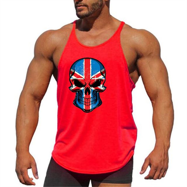 Men Cotton Skull Printed Fitness H Type Tanks