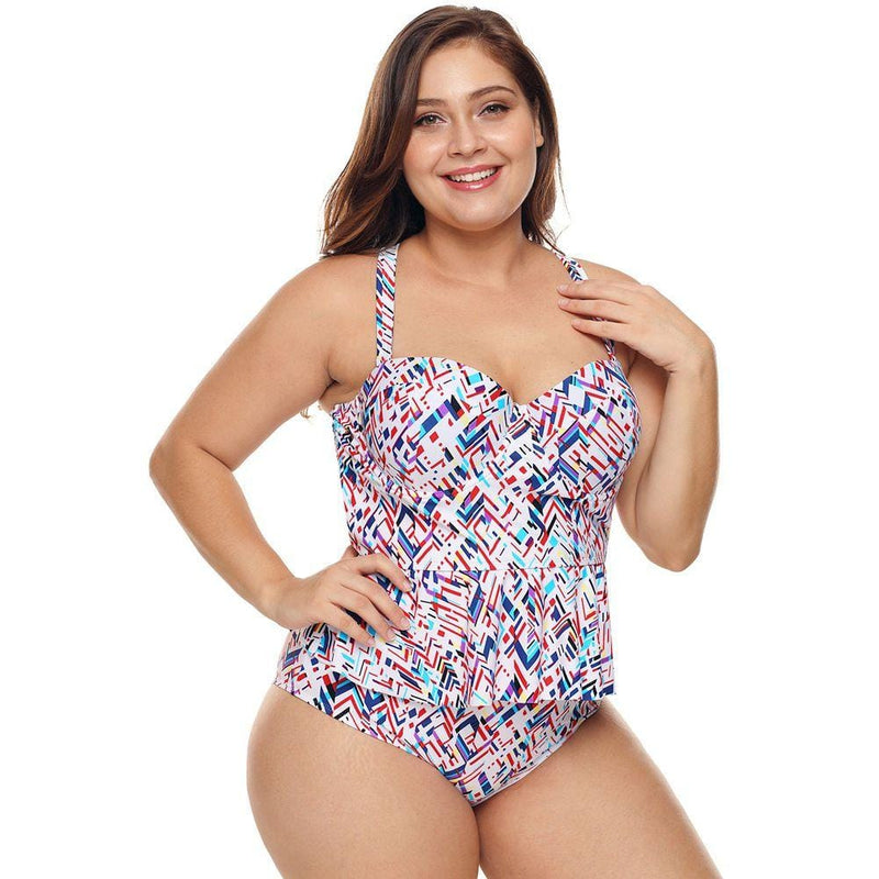 Women Plus Size Unique Flouncing High-waisted two-pieces Swimsuits