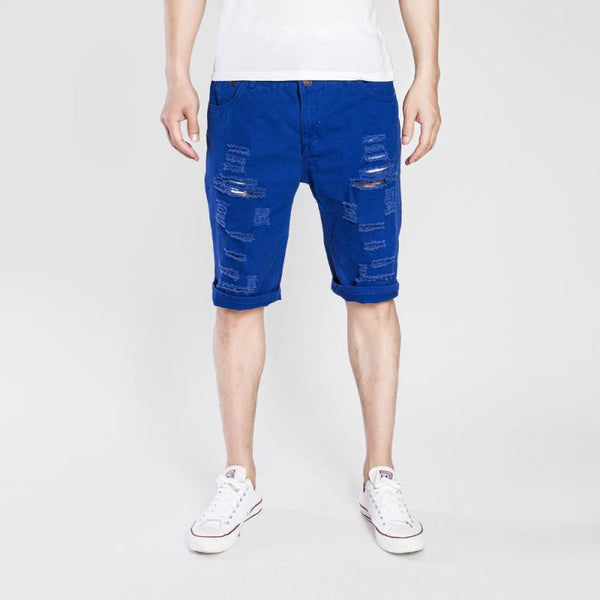 Men Solid Color Ripped Shorts