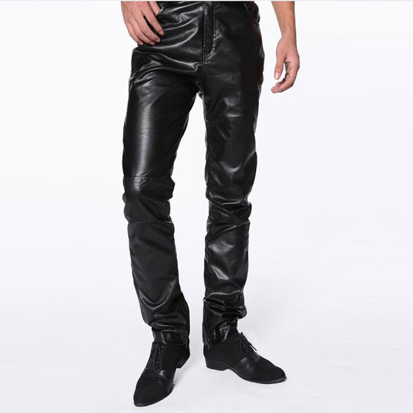 Men Fashion Black PU Black Pants