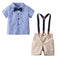 4 Pcs Boy Cotton Stripe Print Shirt And Shorts And Bow Tie Suspender