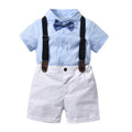 4 Pcs Boy Cotton Blue Shirt And Shorts And Bow Tie Suspender