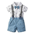 4 Pcs Boy Cotton Print Shirt And Shorts And Bow Tie Suspender